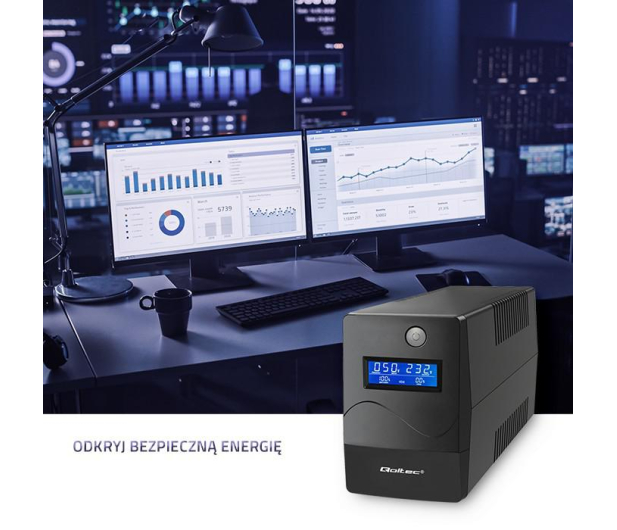 Qoltec Monolith (850VA/480W, 2xSchuko, USB, LCD, AVR) - 745080 - zdjęcie 3